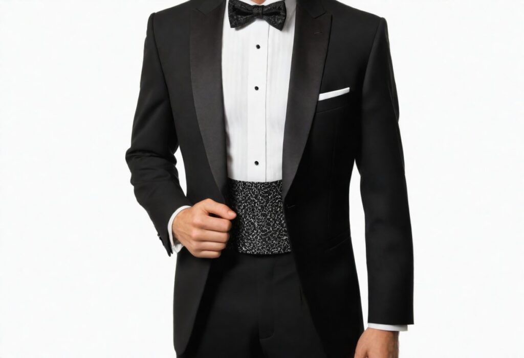 hombre vestido con smoking y con una faja